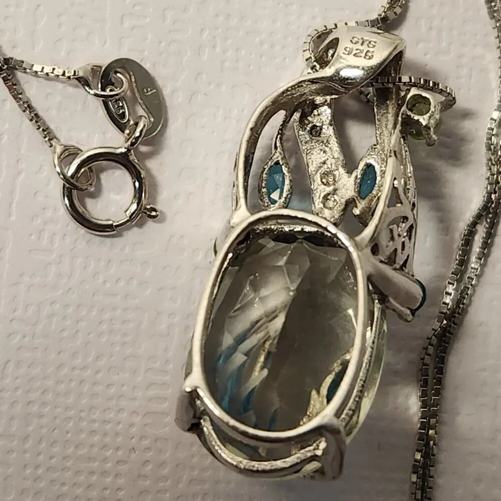 VTG 925 Natural Prasolite / Green Amethyst w/ Neon Apatite & Peridot Pendant 18" - Picture 8 of 11